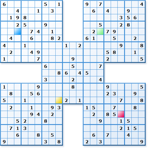 Prize Samurai Sudoku - Competition - very hard